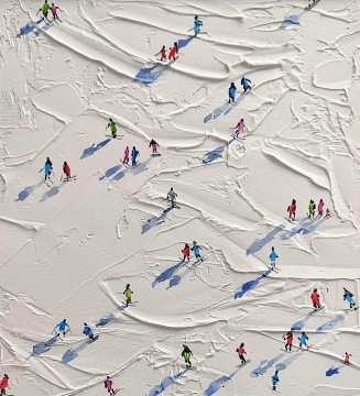 Impressionismus Werke - Skifahrer auf Schneebedeckter Berg Wandkunst Sport Weißer Schnee Skifahren Zimmerdekoration von Messer 04